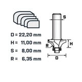 BERGER lekerekítőmaró vezetőcsapággyal HM D22,2xH11/R6,35xS8 mm
