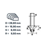 BERGER lekerekítőmaró vezetőcsapággyal HM D28,6xH15,9/R9,5xS8 mm