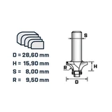 BERGER lekerekítőmaró vezetőcsapággyal HM D28,6xH15,9/R9,5xS8 mm