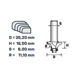 BERGER lekerekítőmaró vezetőcsapággyal HM D35,2xH:16/R:11,1xS8 mm