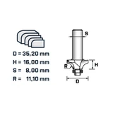 BERGER lekerekítőmaró vezetőcsapággyal HM D35,2xH:16/R:11,1xS8 mm