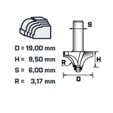 BERGER pálcatag profilmaró vezetőcsapággyal HM D19XH9,5 R3,17xS6 mm
