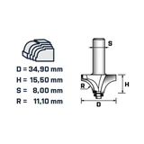 BERGER pálcatag profilmaró vezetőcsapággyal HM D34,9xH15,5/R11,1xS8 mm