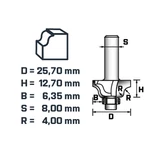 BERGER kettősrádiusz profilmaró vezetőcsapággyal HM D25,7xH12,7/B6,35/R3,17xS8 mm Profi-A