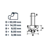 BERGER kettősrádiusz profilmaró vezetőcsapággyal HM D32xH14,2/B9,52/R3,96xS8 mm Profil-B