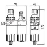 GAV levegőelőkészítő komplett egység 1/4" FRL-180 Vízleválasztó-olajzó
