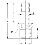 GAV tömlővéges csatlakozó, külső menetes d6mm-1/4" 1233/2