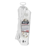 BERGER 3 aljzatos hosszabbító-elosztó kapcsolóval 3,0m 3x1,5 +USB-A +USB-C IP20