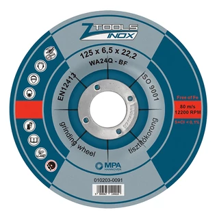 Z-TOOLS INOX tisztítókorong 125x6,5x22,2 WA24Q-BF
