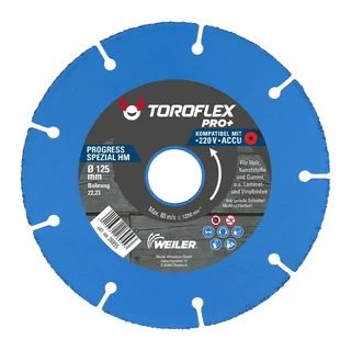 TOROFLEX PRO+ PROGRESS SPEZIAL HM keményfém szemcsés vágótárcsa 125x22,2