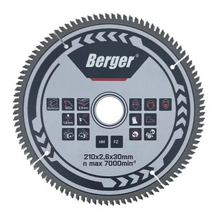 BERGER körfűrésztárcsa keményfém trapéz fogazattal HM 210x2,6x30mm Z100/FZ/TZ