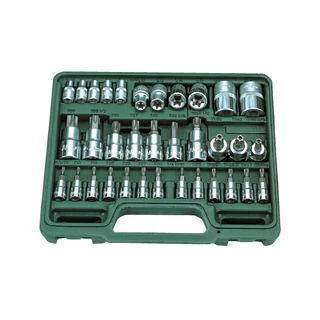 HANS 1/4"+3/8"+1/2" TORX, furatos TORX, E-STAR dugókulcsfej készlet 34r. CrV 9634T