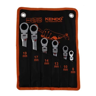 KENDO racsnis csillag-villás kulcs csuklós készlet 6r. 8-19mm CrV No.15620