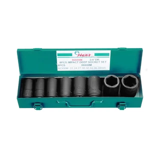 HANS 3/4" gépi hosszú dugókulcsfej készlet 8r. 22-38x90mm CrMo 86608M