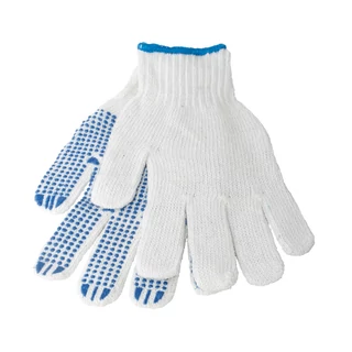 Kötött vastag pamutkesztyű cérna kék/piros PVC pöttyel 4349