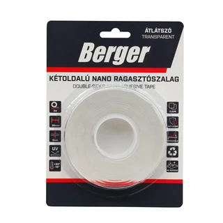 BERGER kétoldalú nano ragasztószalag 3mx30mm/2mm víztiszta