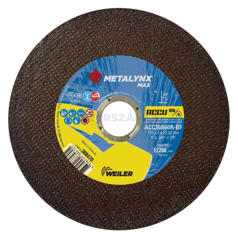 METALYNX MAX Accu STEEL+INOX vágókorong 125x1,0x22,2 ACC20A60R-BF 10db Metalbox