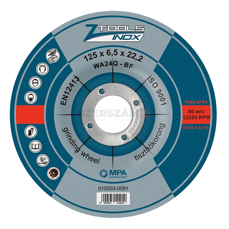 Z-TOOLS INOX tisztítókorong 125x6,5x22,2 WA24Q-BF