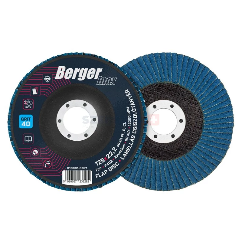 BERGER INOX lamellás csiszolótányér F27 egyenes 125x22,2 P40Z