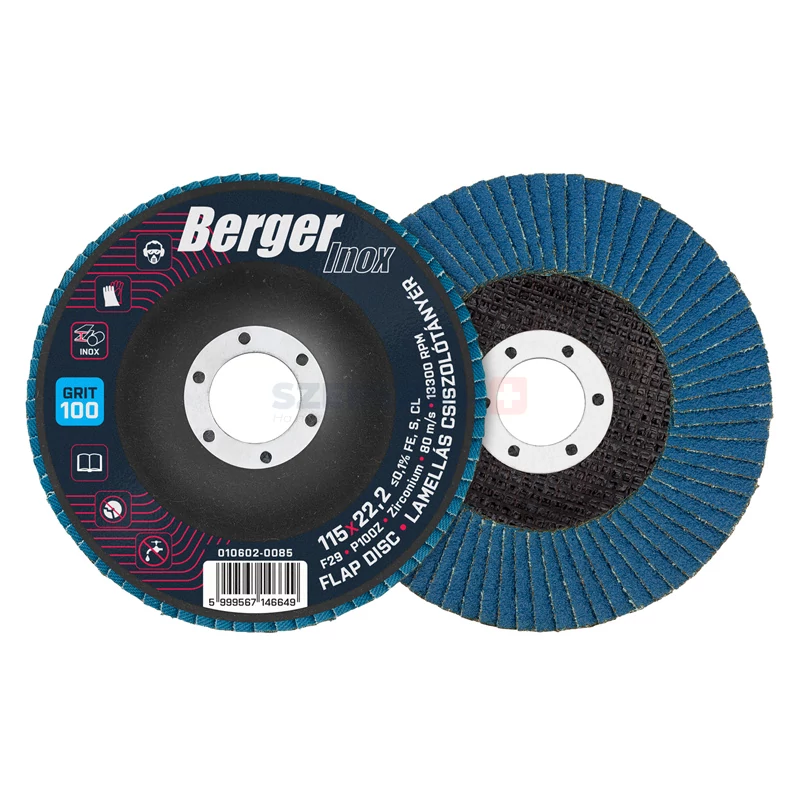 BERGER INOX lamellás csiszolótányér F29 kúpos 115x22,2 P100Z