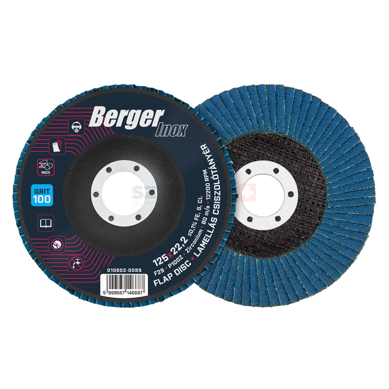 BERGER INOX lamellás csiszolótányér F29 kúpos 125x22,2 P100Z