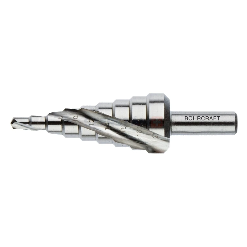 BOHRCRAFT lépcsős lemezfúró csavart hornyú HSS-E Co5 4-39/3mm 13 lépcsős No.6-S