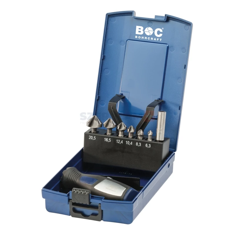 BOHRCRAFT kúpsüllyesztő bitkészlet 90° három vágóélű HSS 6+2r. 6,3-20,5 KSB6-K ABS-Box