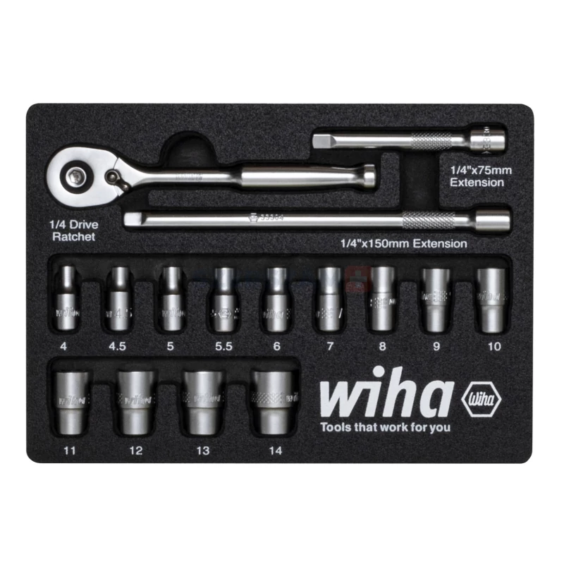 WIHA 1/4" dugókulcskészlet 16r. 4-14 mm fiókmodul 333-91/No.44683