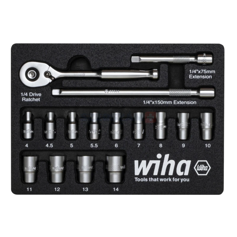 WIHA 1/4" dugókulcskészlet 16r. 4-14 mm fiókmodul 333-91/No.44683