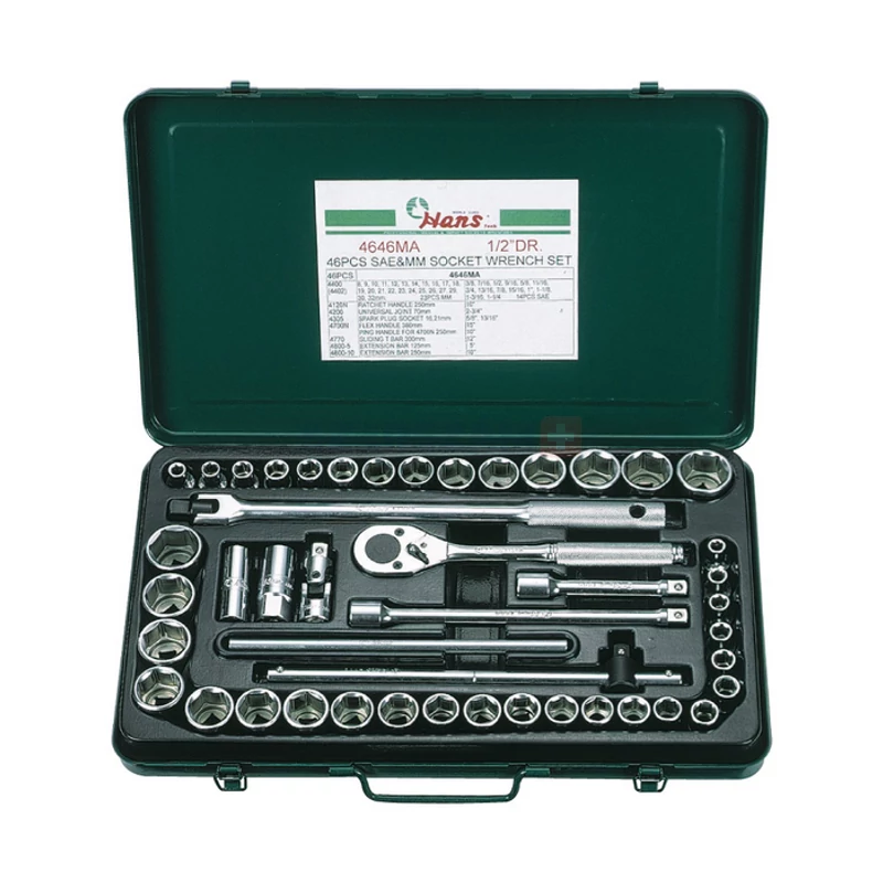 HANS 1/2" dugókulcskészlet 46r. 8-32mm + 3/8"-5/4" 4646MA