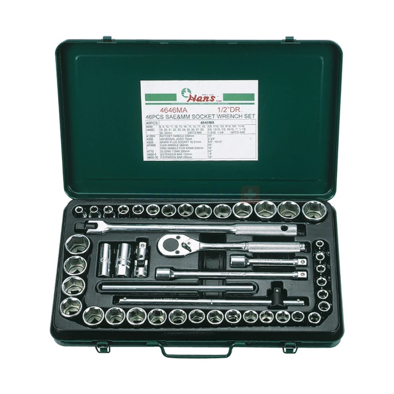 HANS 1/2" dugókulcskészlet 46r. 8-32mm + 3/8"-5/4" 4646MA