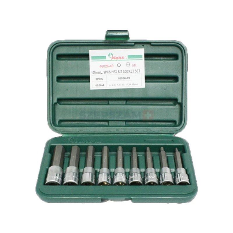 HANS 1/2" imbusz hosszú bit-dugókulcsfej készlet 9r. SW4-SW17 46026-49