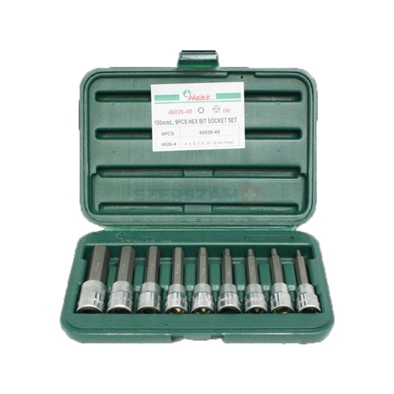 HANS 1/2" imbusz hosszú bit-dugókulcsfej készlet 9r. SW4-SW17 46026-49