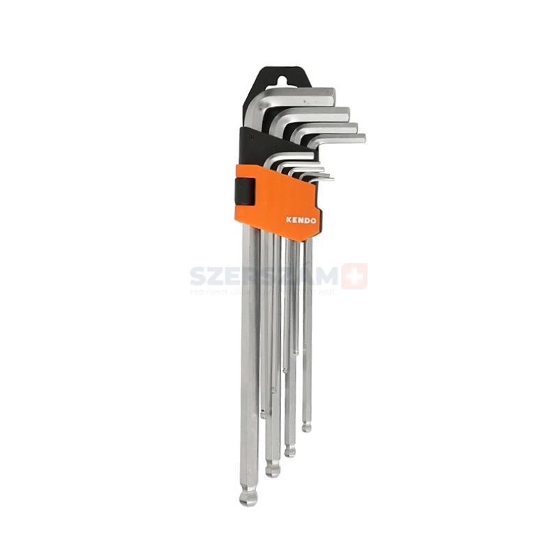 KENDO gömbvégű imbuszkulcs készlet extra hosszú 9r. SW1,5-10 CrV No.20737