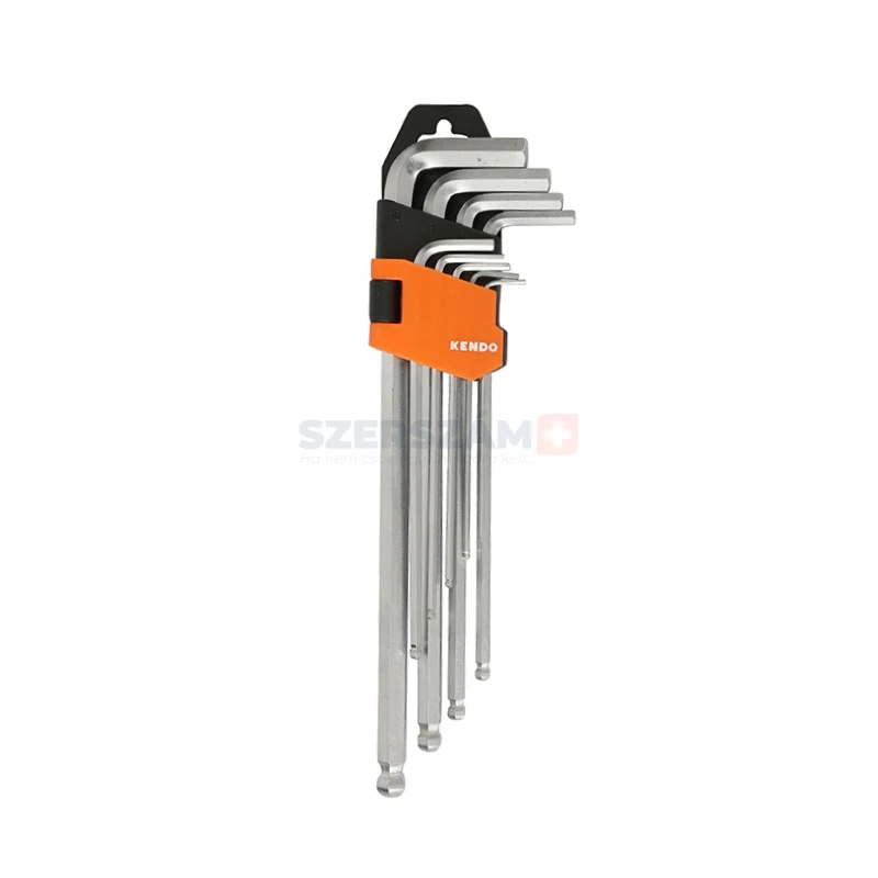 KENDO gömbvégű imbuszkulcs készlet extra hosszú 9r. SW1,5-10 CrV No.20737