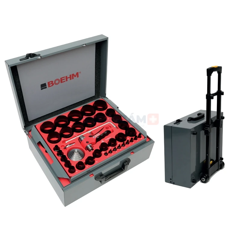BOEHM XXL tömítéskivágó készlet 54+6r. 2-100/420mm körzővel + kofferkocsi