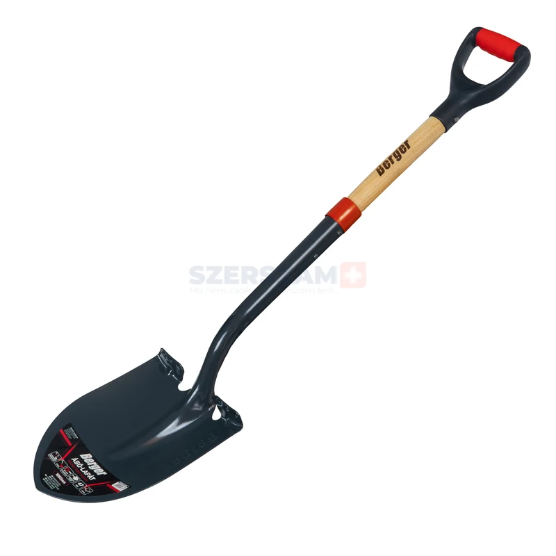 BERGER ásólapát keményfa nyéllel, PP+TPR D-markolattal 2,56kg 1050mm