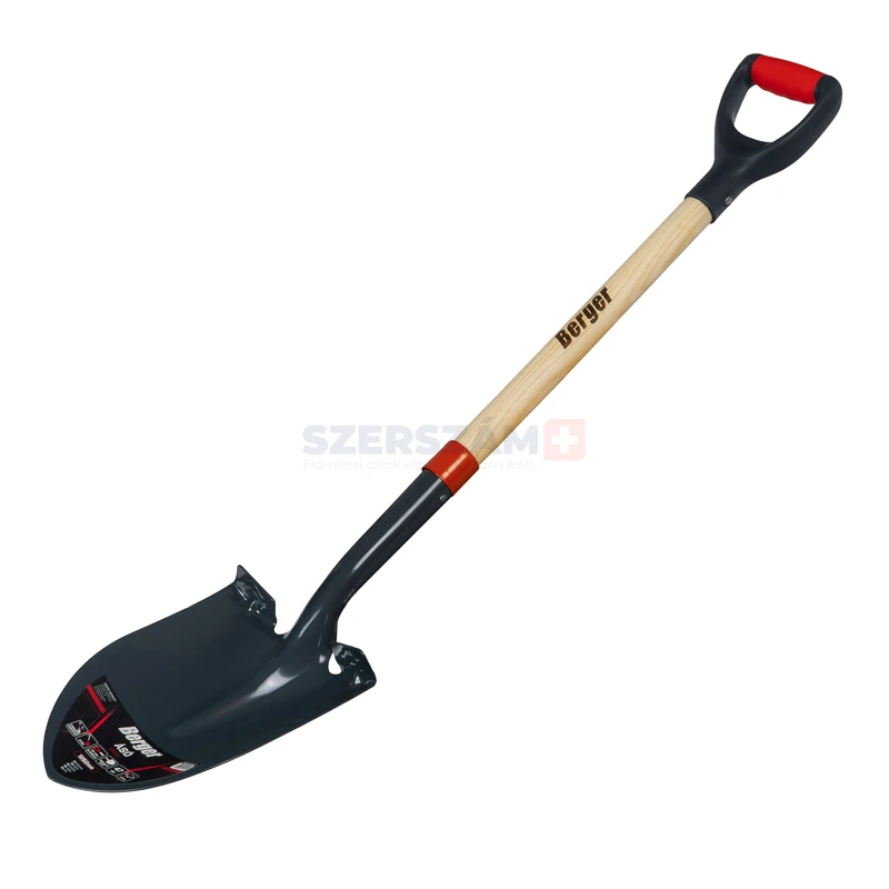 BERGER kerek ásó keményfa nyéllel, PP+TPR D-markolattal 2,28kg 1050mm