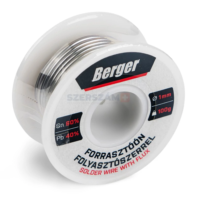 BERGER forrasztóón folyasztószerrel Sn60Pb40 1mm/100g dobon+SB