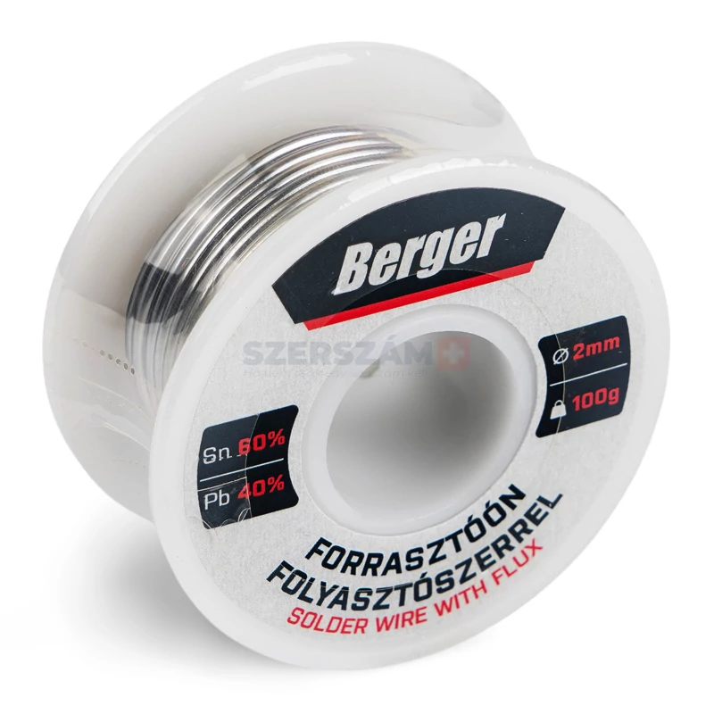 BERGER forrasztóón folyasztószerrel Sn60Pb40 2mm/100g dobon+SB