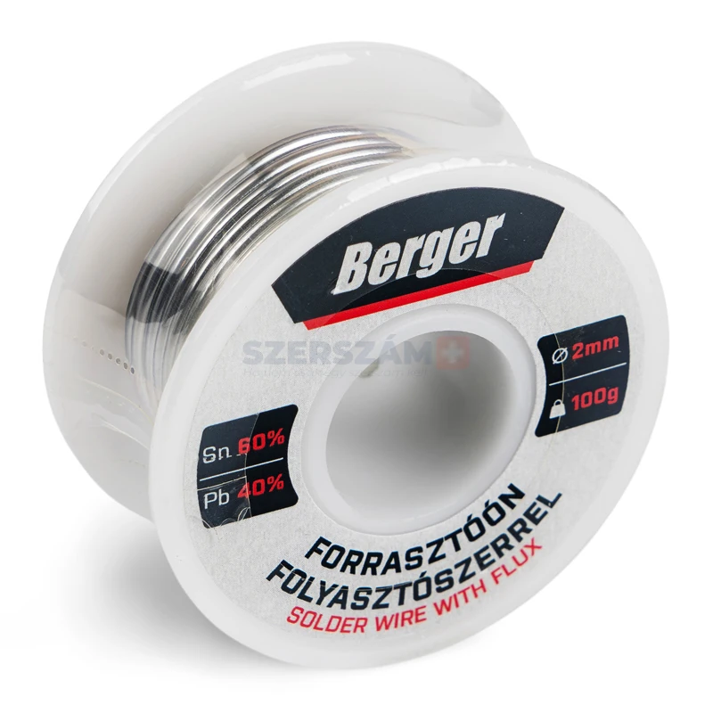 BERGER forrasztóón folyasztószerrel Sn60Pb40 2mm/100g dobon+SB