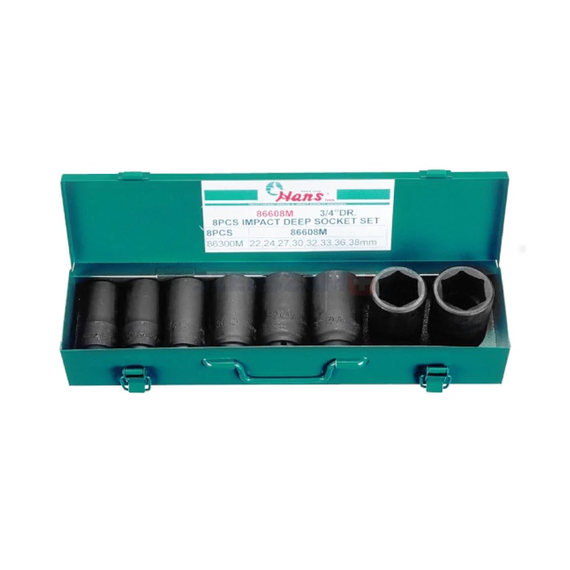 HANS 3/4" gépi hosszú dugókulcsfej készlet 8r. 22-38x90mm CrMo 86608M