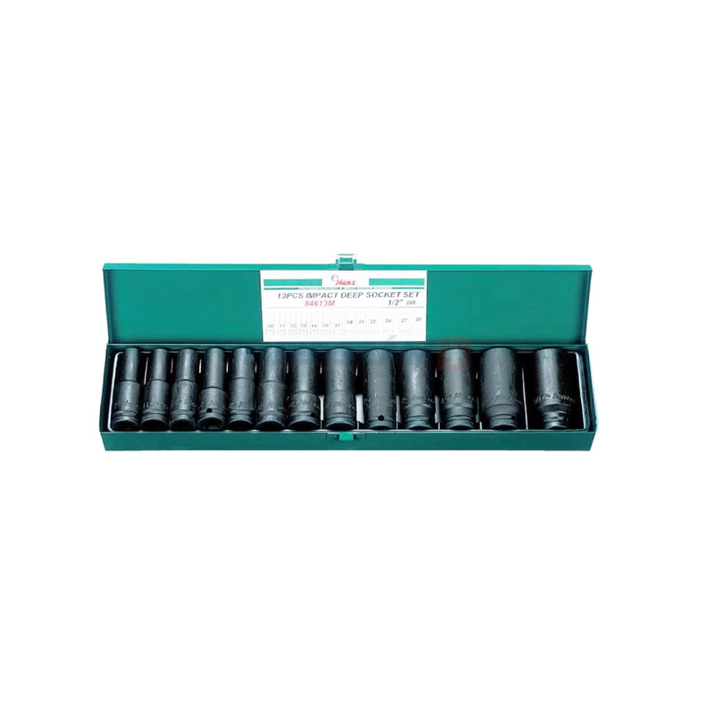 HANS 1/2" gépi hosszú dugókulcsfej készlet 13r. 10-30x80mm CrMo 84613M