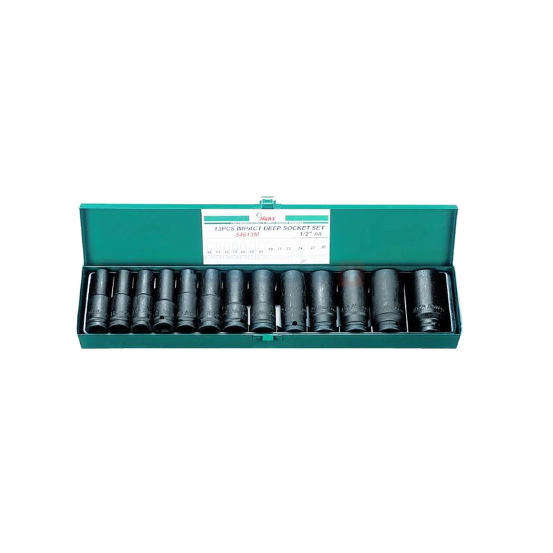 HANS 1/2" gépi hosszú dugókulcsfej készlet 13r. 10-30x80mm CrMo 84613M