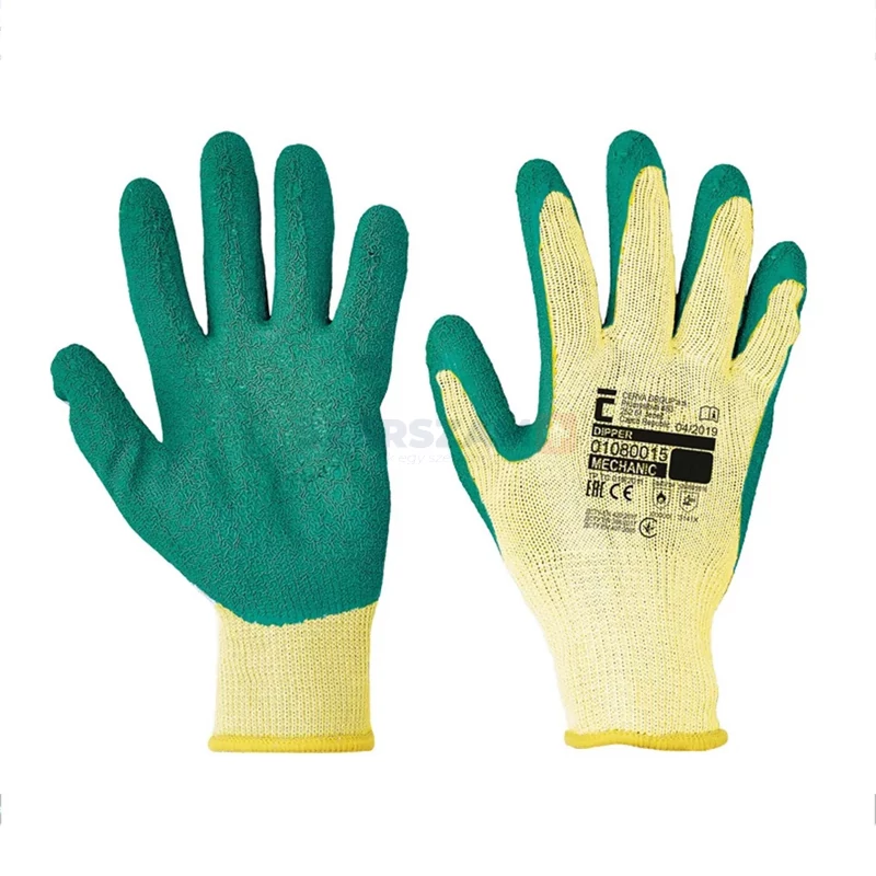 DIPPER nylon latex mártott munkavédelmi kesztyű sárga/zöld 7-es No.0108001599070