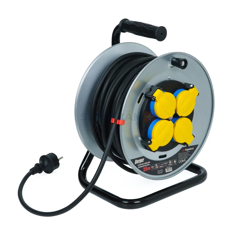 BERGER kábeldob fém, gumi szig. kábellel 25m 3x1,5 230V IP44