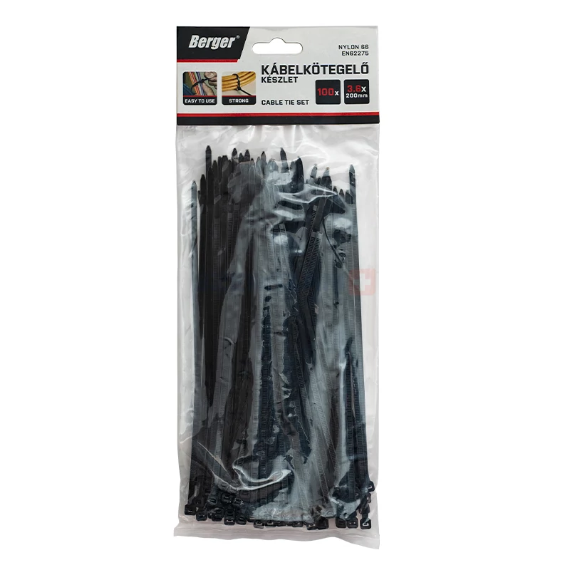 BERGER kábelkötegelő, UV fekete 3,6x280mm 100db EN62275
