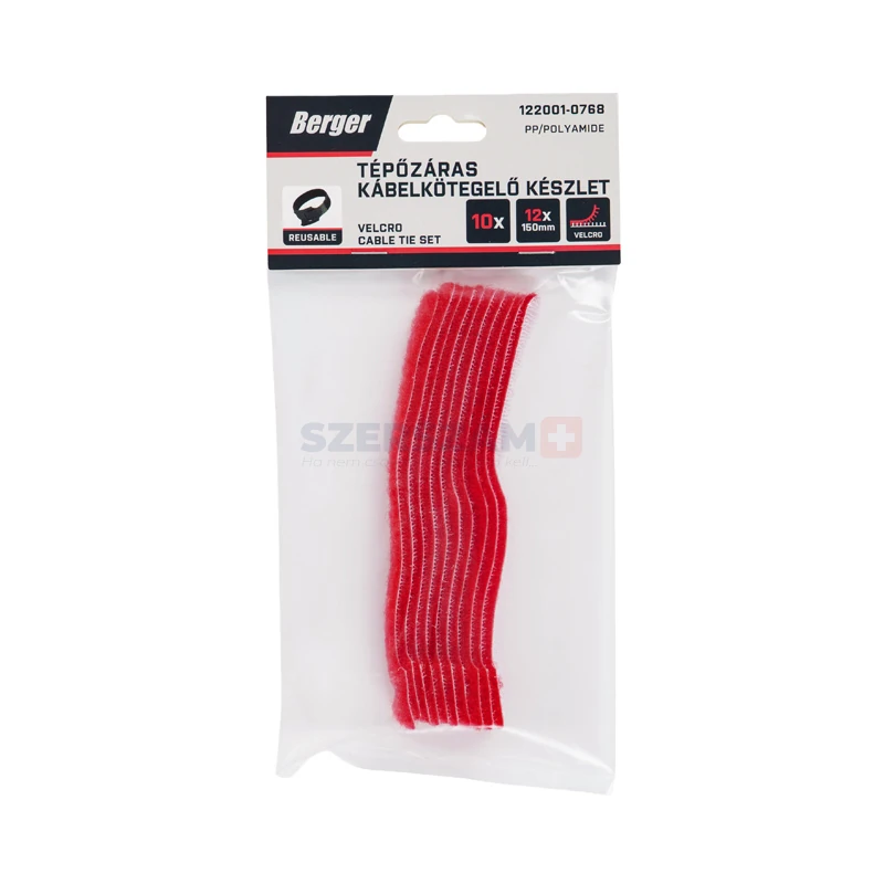 BERGER tépőzáras kábelkötegelő piros 12x150mm 10db