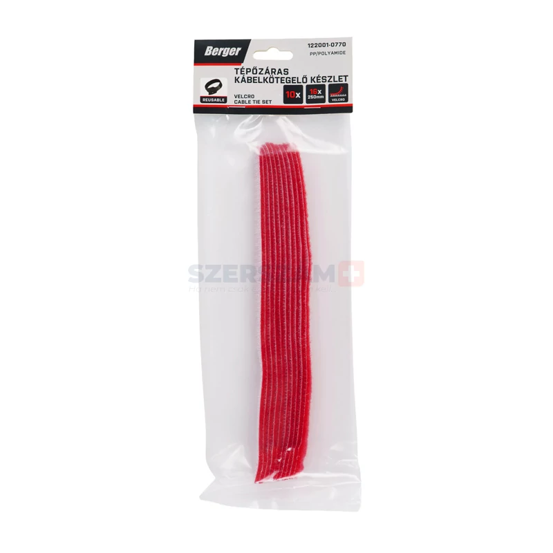 BERGER tépőzáras kábelkötegelő piros 16x250mm 10db