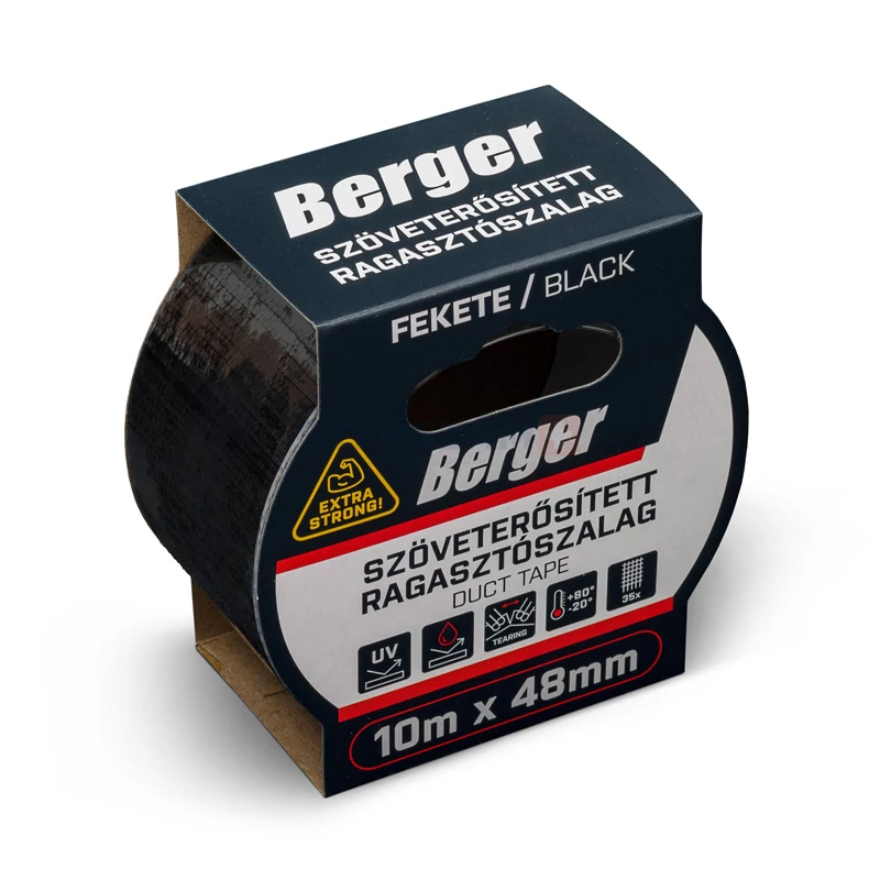 BERGER szöveterősített ragasztószalag 10mx48mm/0,17mm fekete